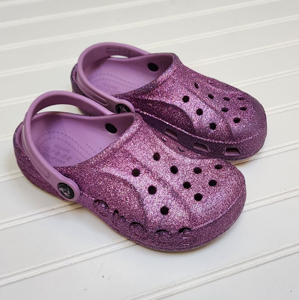 Crocs Kids Baya Purple Glitter Clogs Sandals Size 13 Kids